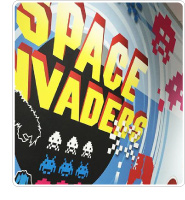 Space invaders wall at Loans Warehouse